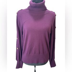 BOLD ELEMENTS Purple turtleneck sweater with gold buttons Size L